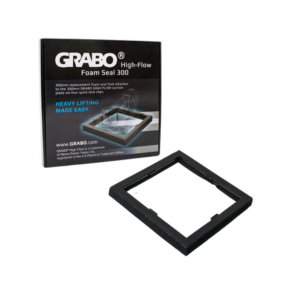 GRABO High-Flow Foam Seal 300 replacement foam seal kit, showing the black retail packaging box and the black square foam seal frame on a plain white background.