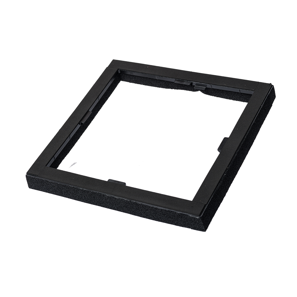 A black square plastic frame or bezel insert, shown at an angle on a plain white background.