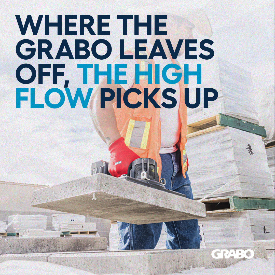 Person in a construction setting with text about GRABO products