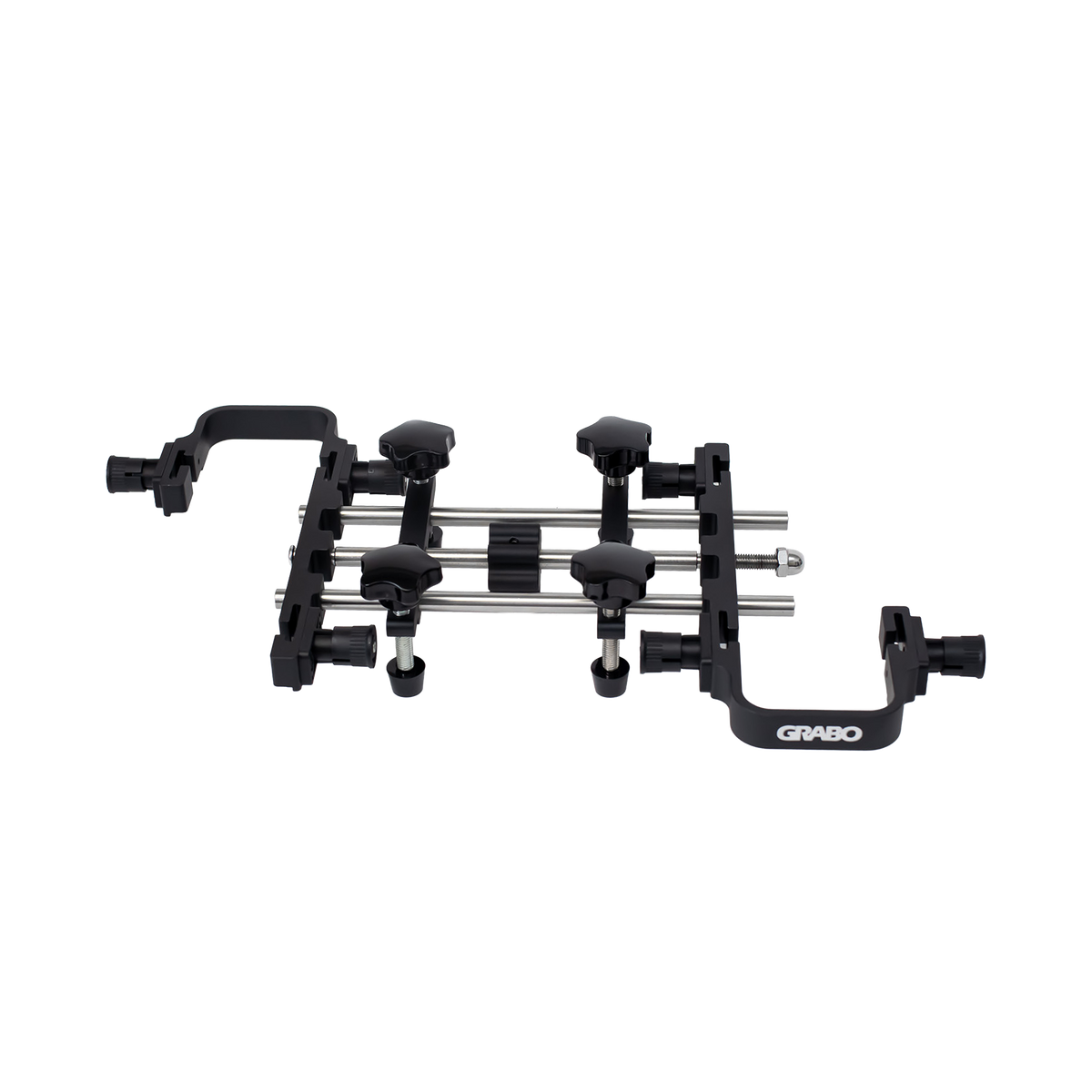 A black and silver GRABO multi-angle camera rig accessory with multiple adjustable knobs and mounting arms, shown on a plain white background.