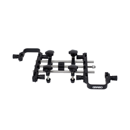 A black and silver GRABO multi-angle camera rig accessory with multiple adjustable knobs and mounting arms, shown on a plain white background.