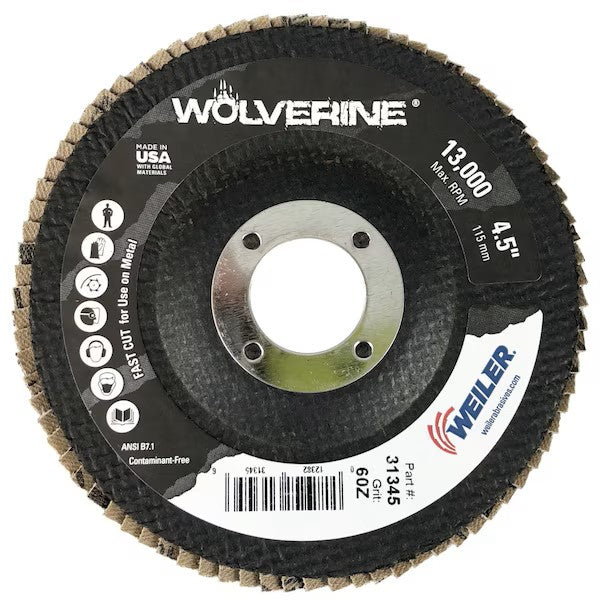 Weiler Wolverine 4-1/2 in Flap Discs, 60-Grit, 10-Pack